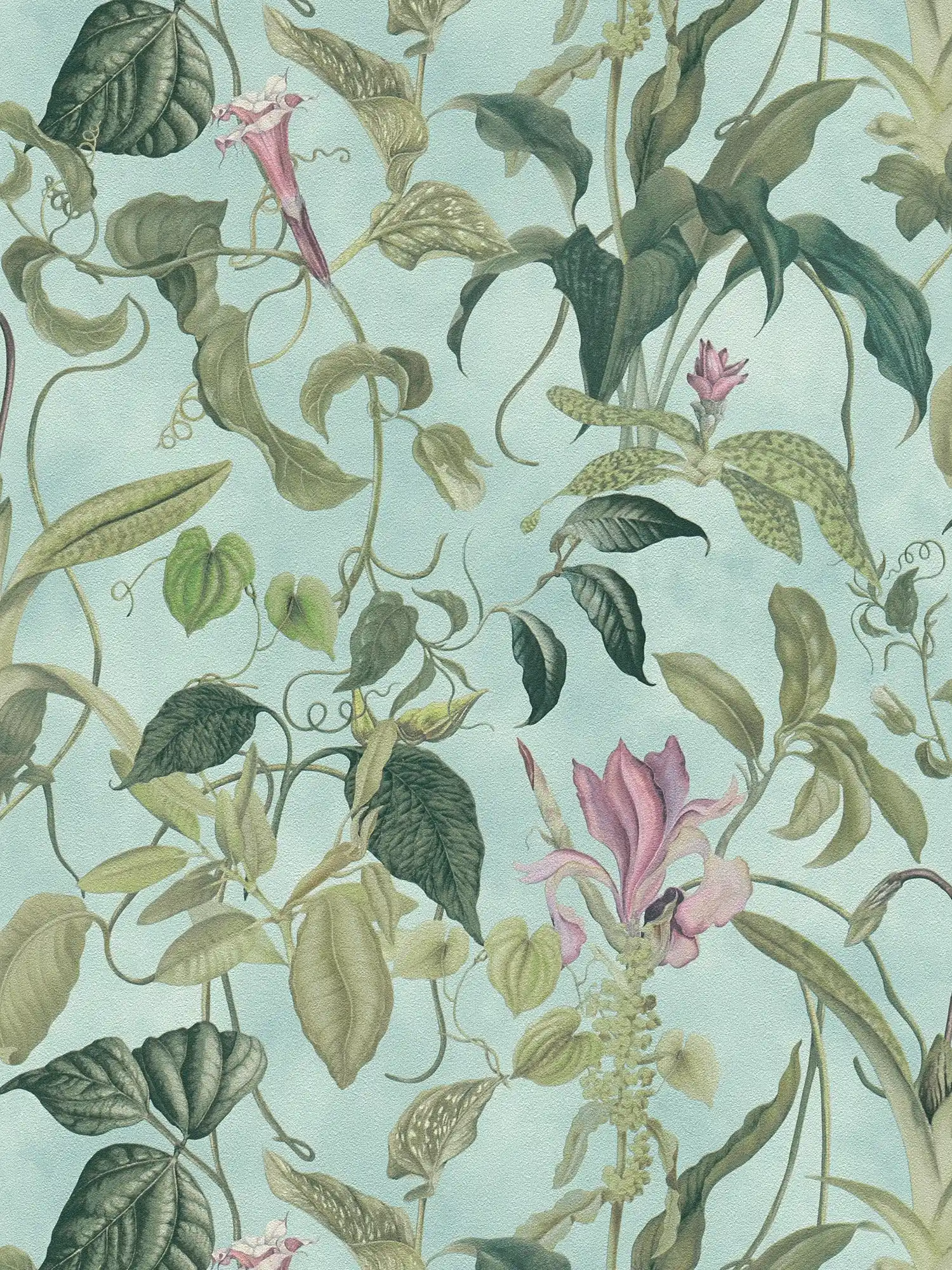 Non-woven wallpaper tropical flowers by MICHALSKY - green, blue
