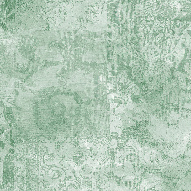 Papier peint panoramique Mélange d'ornements & aspect lin vintage - vert, blanc
