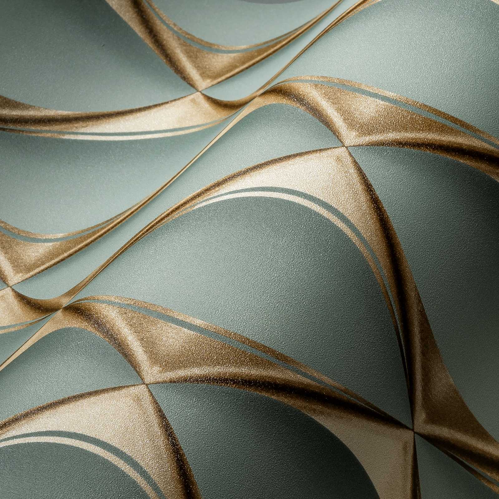             Wallpaper 3D design with metallic facets pattern - green, metallic
        