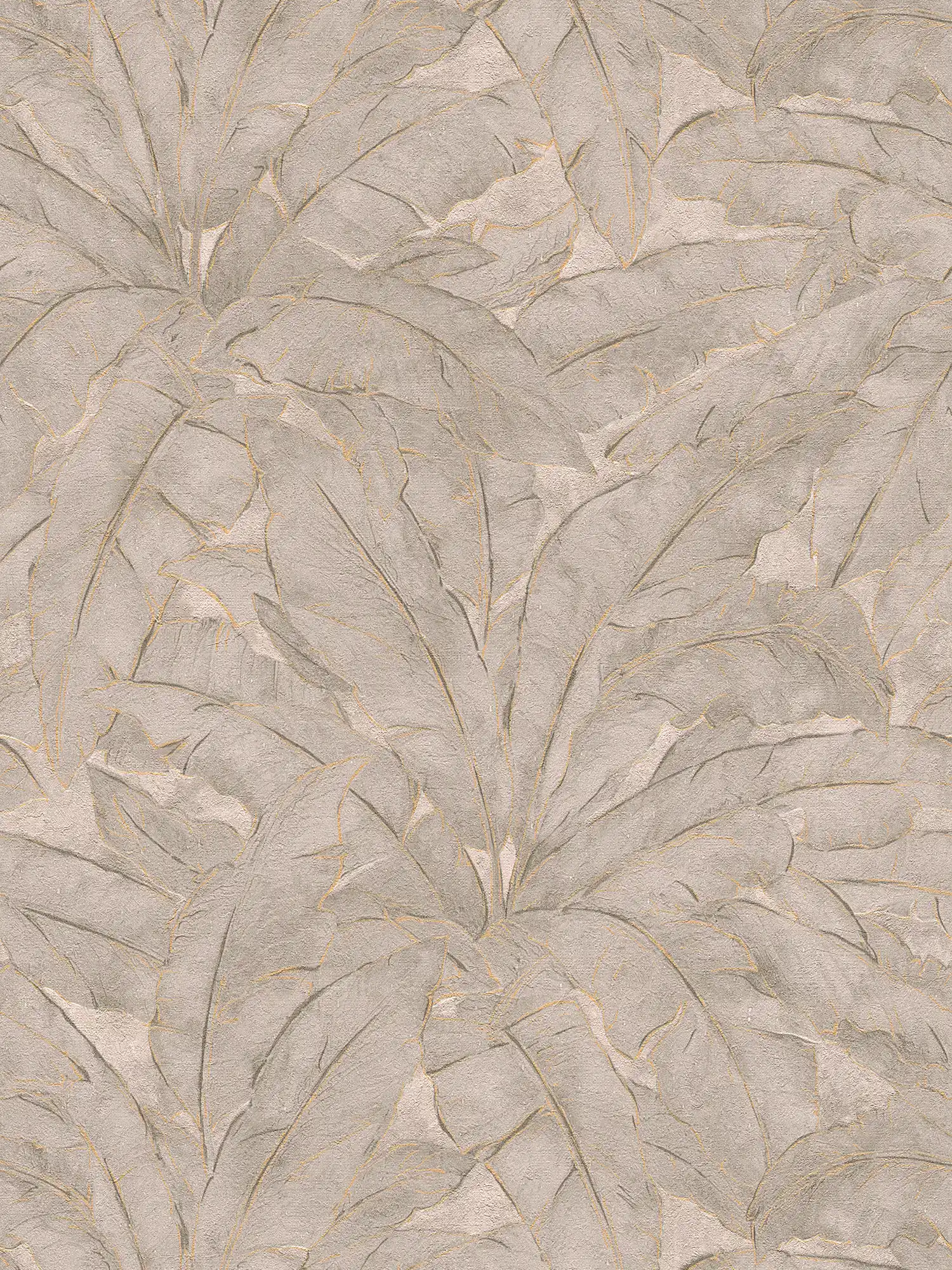 Jungle wallpaper with gold contour - beige, gold, grey

