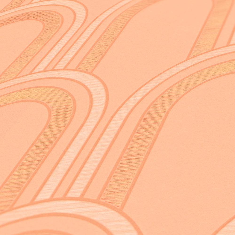             Non-woven wallpaper with bow pattern - orange, white, gold
        