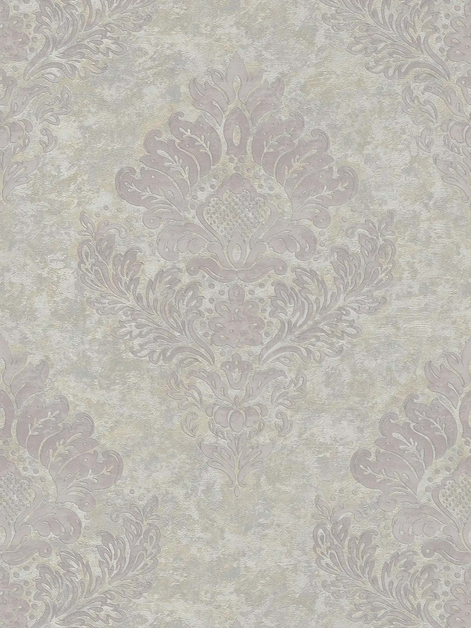 Wallpaper with floral ornaments & metallic effect - beige, grey
