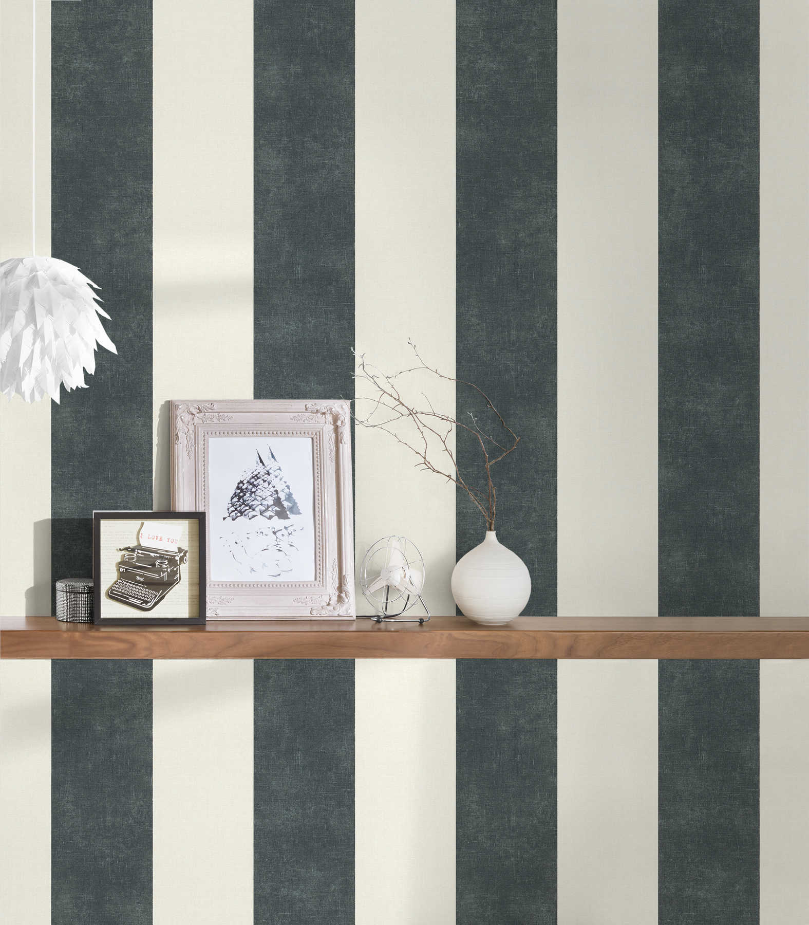             Black and white non-woven wallpaper block stripes pattern
        