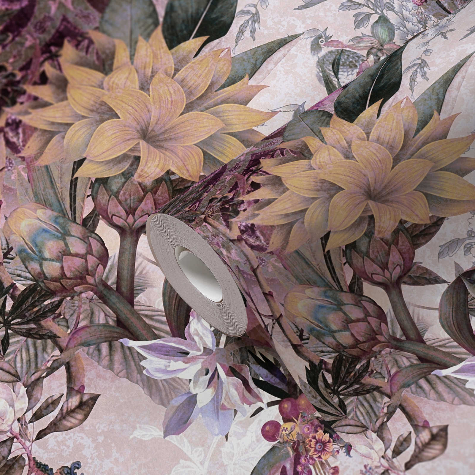             papel pintado con motivos florales - multicolor
        