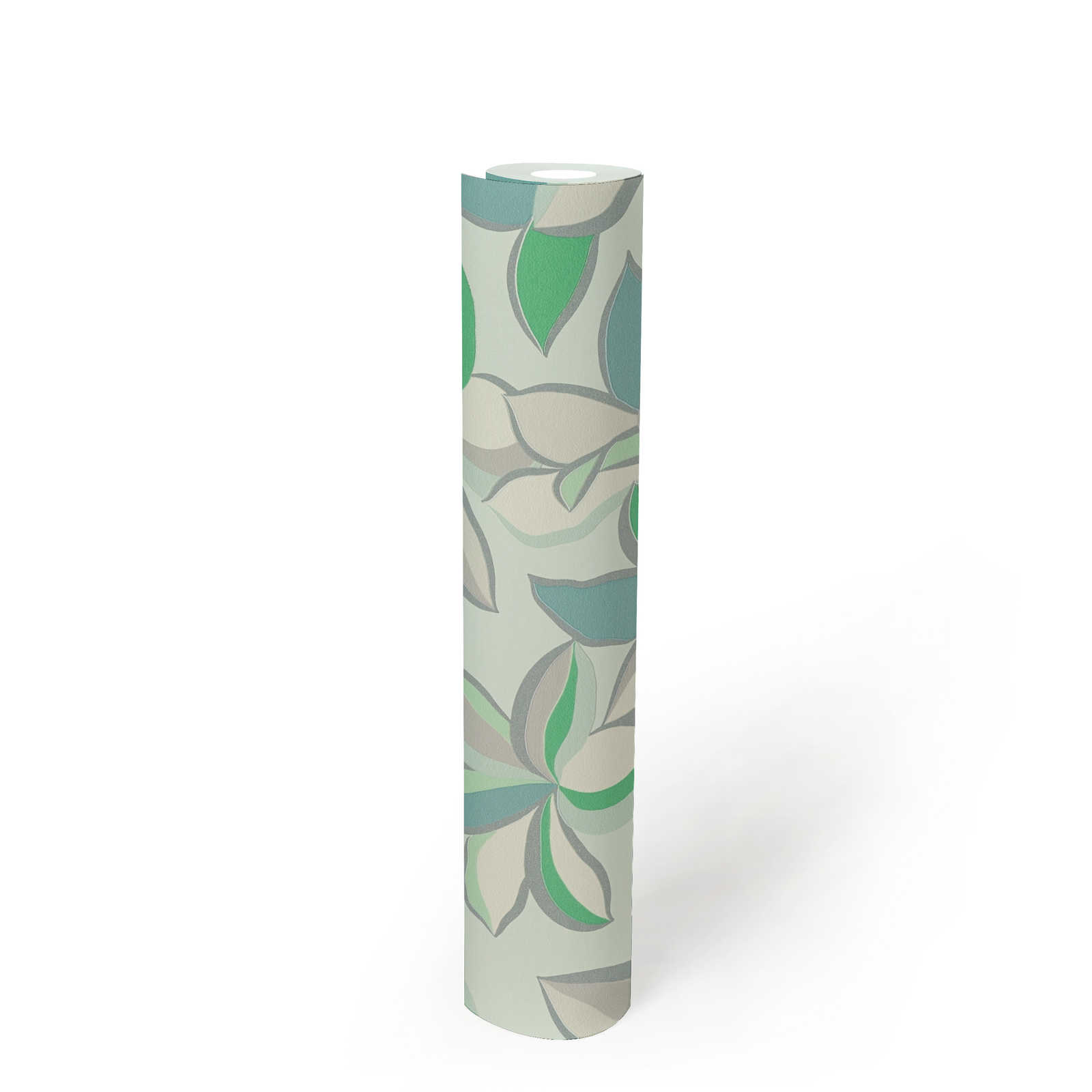             Carta da parati floreale in tessuto non tessuto con struttura lucida - verde, grigio
        