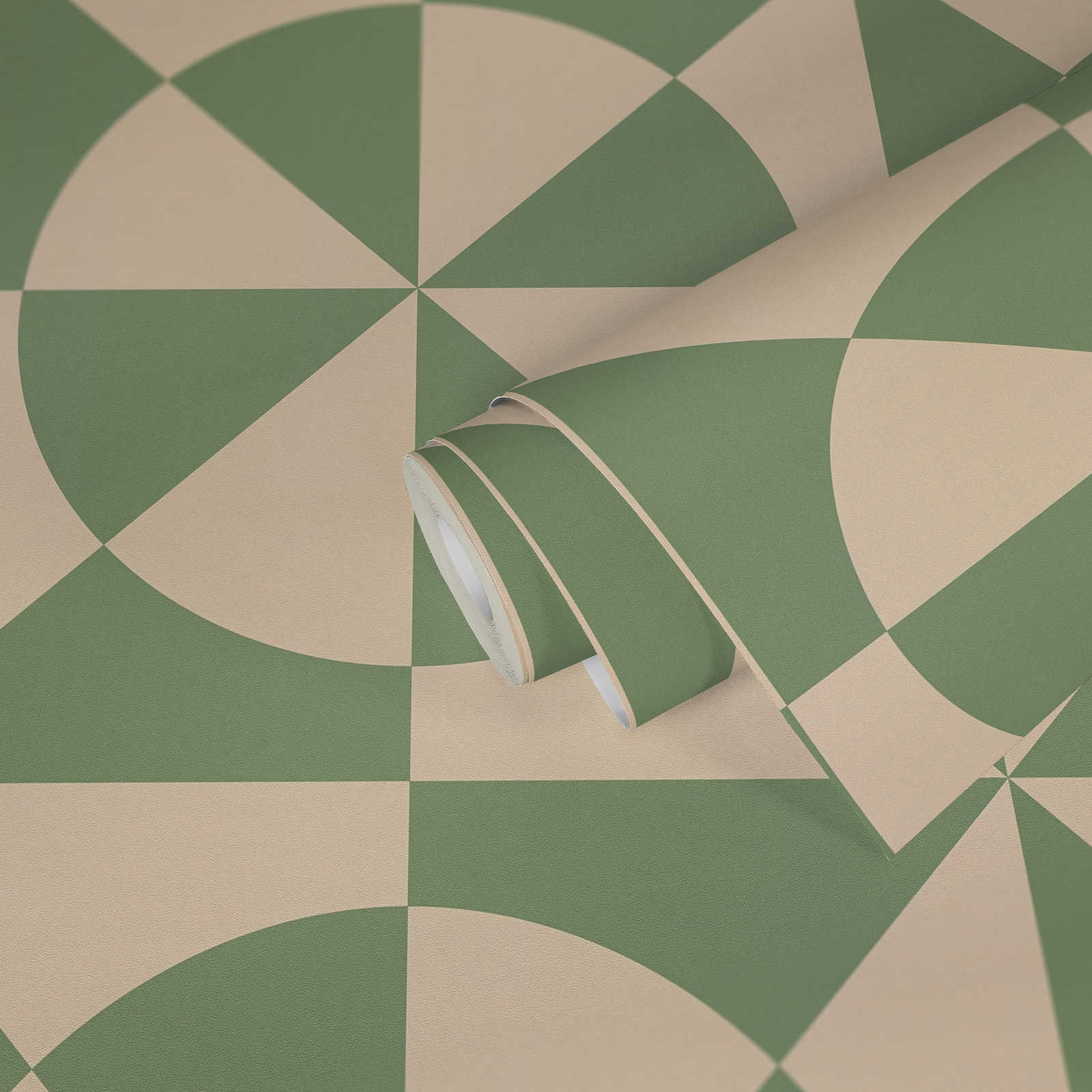             Carta da parati in tessuto non tessuto con motivo a cerchi e forme geometriche - beige, verde
        