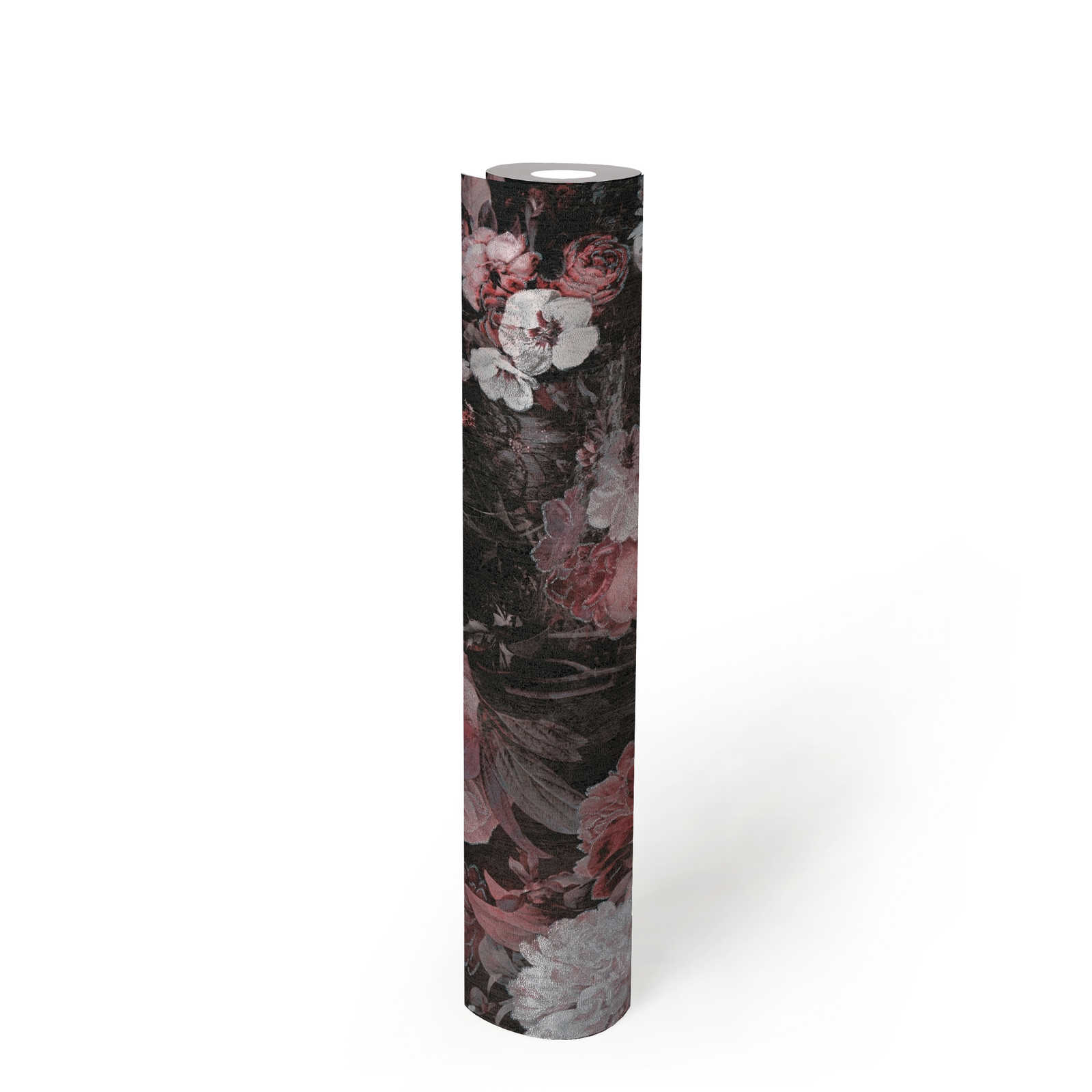             Papel pintado de rosas de estilo vintage - metálico, negro, blanco
        