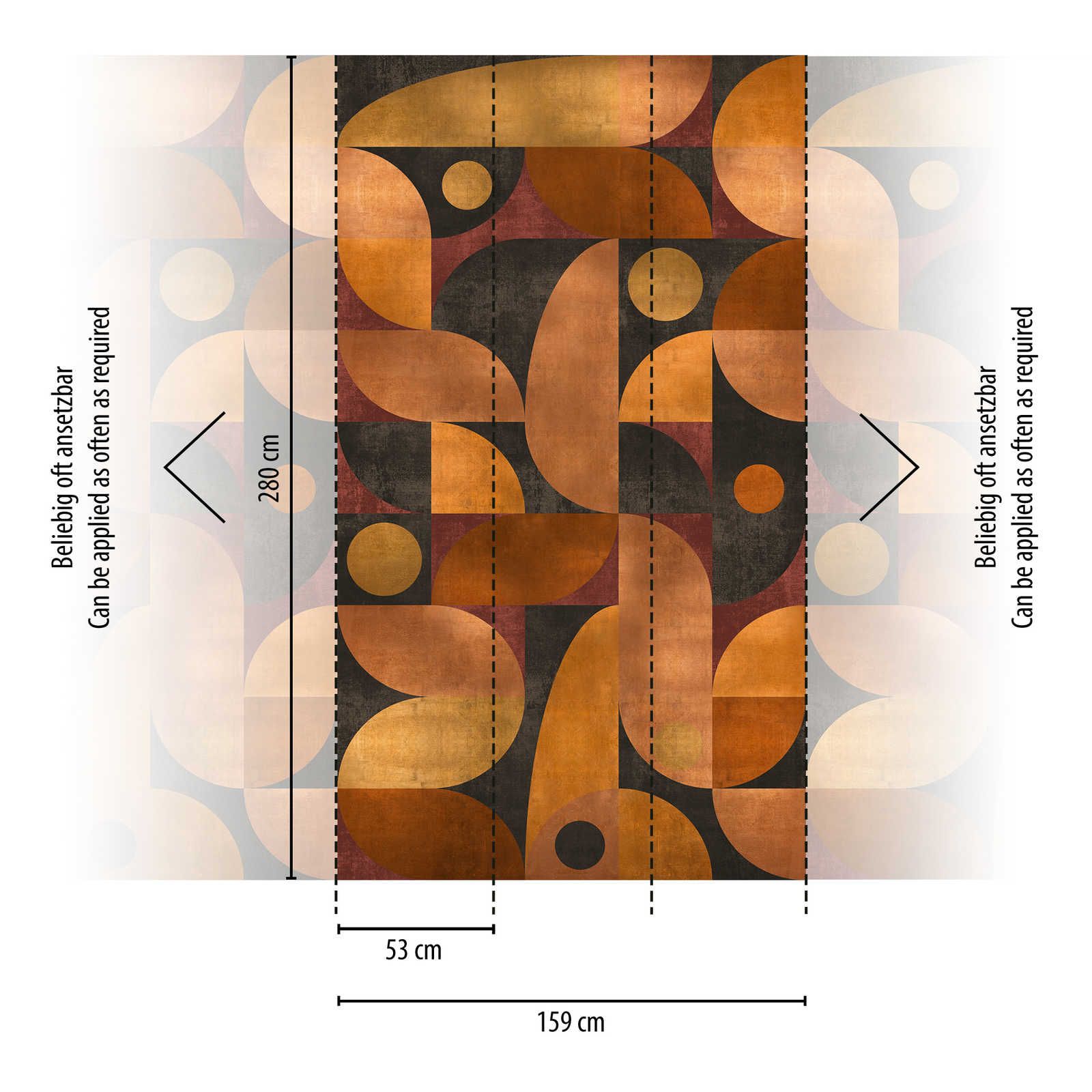             Vliesbehang in warme tinten met grafisch rond patroon - oranje, bruin, rood
        