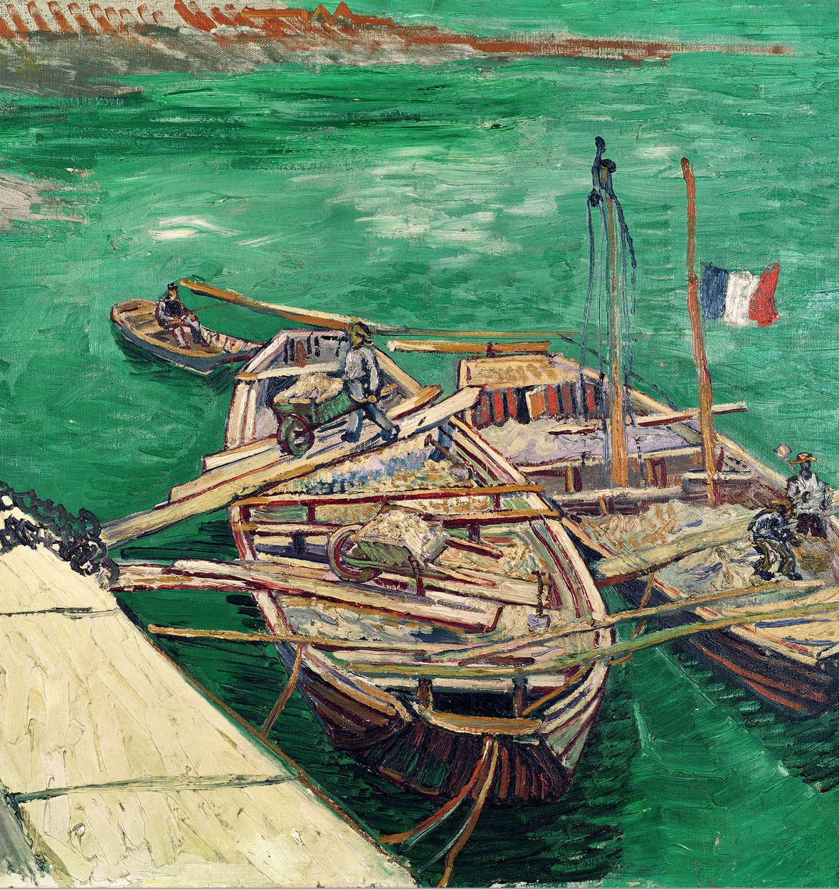             Landingspier met boten" muurschildering van Vincent van Gogh
        