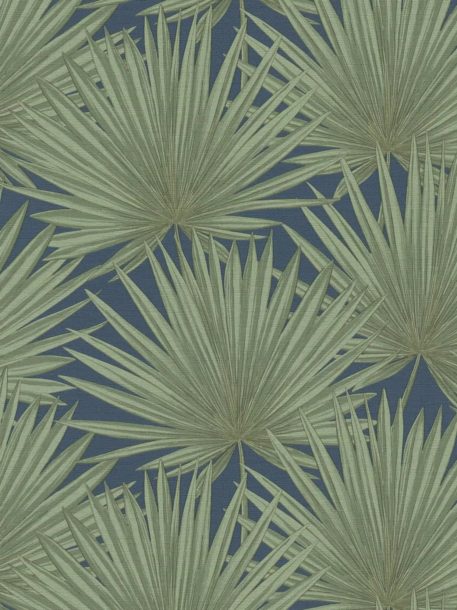 Vliesbehang met palmbladeren op een subtiele achtergrond - groen, blauw
