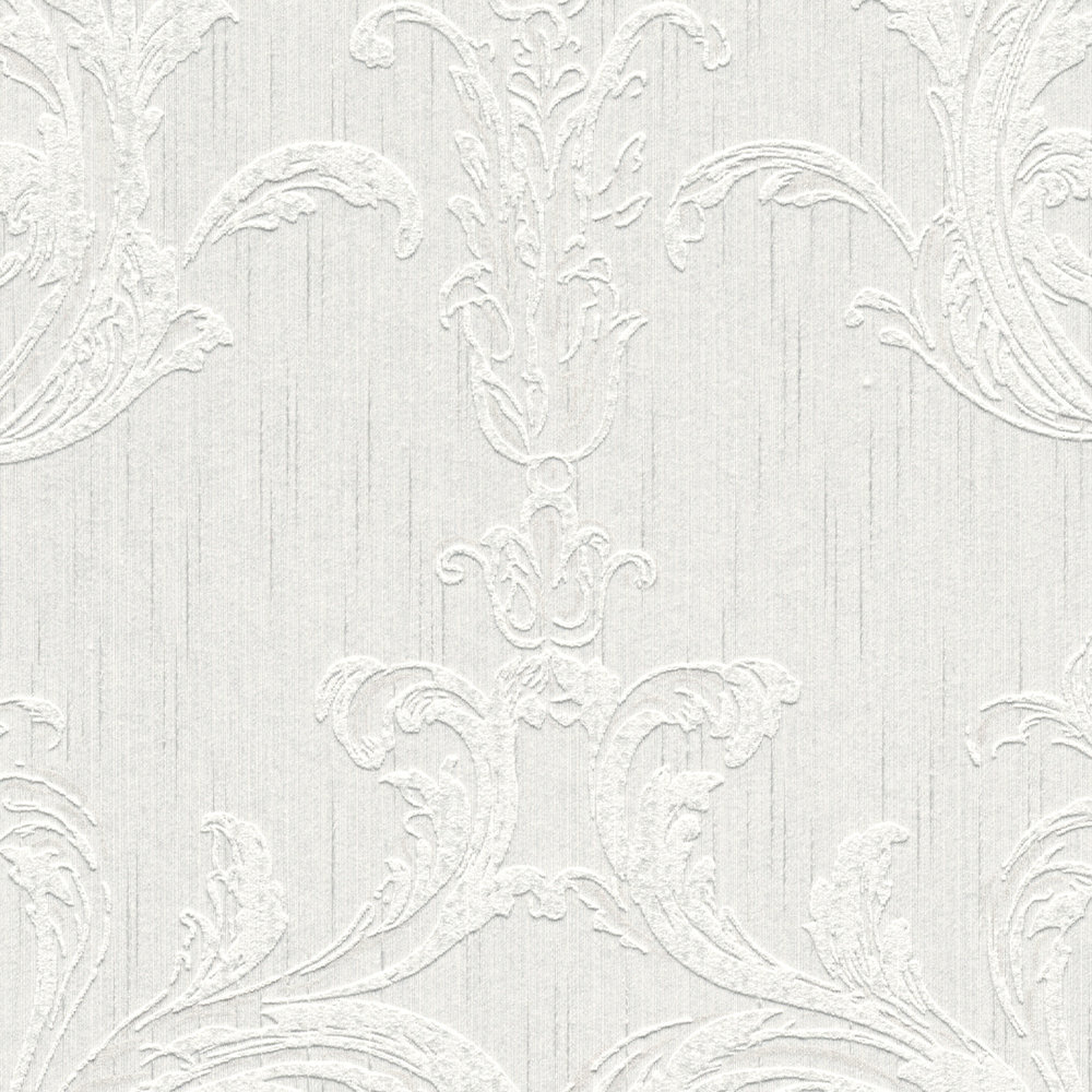             Ornamenteel behang met stucco dessin & pleister look - grijs, wit
        