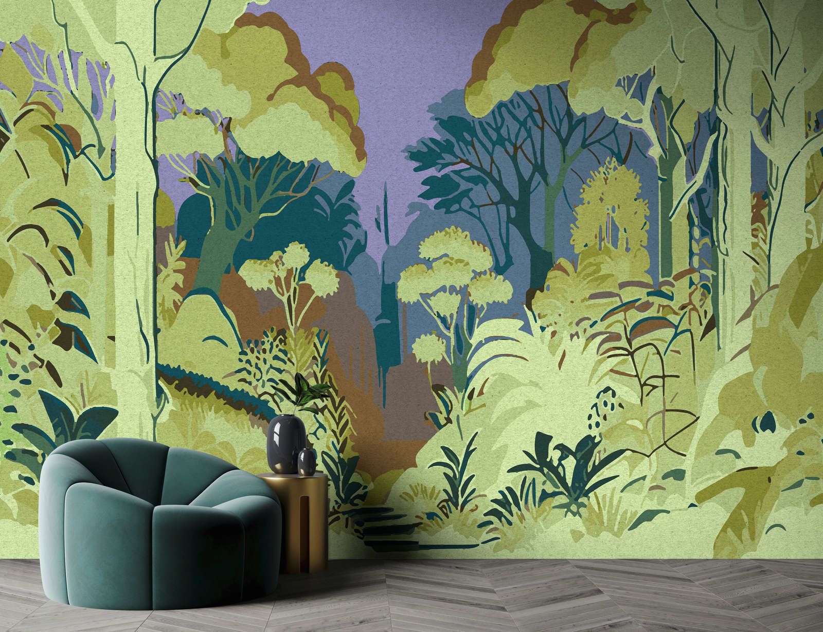             Photo wallpaper »runa« - Abstract jungle motif with kraft paper texture - Smooth, slightly shiny premium non-woven fabric
        