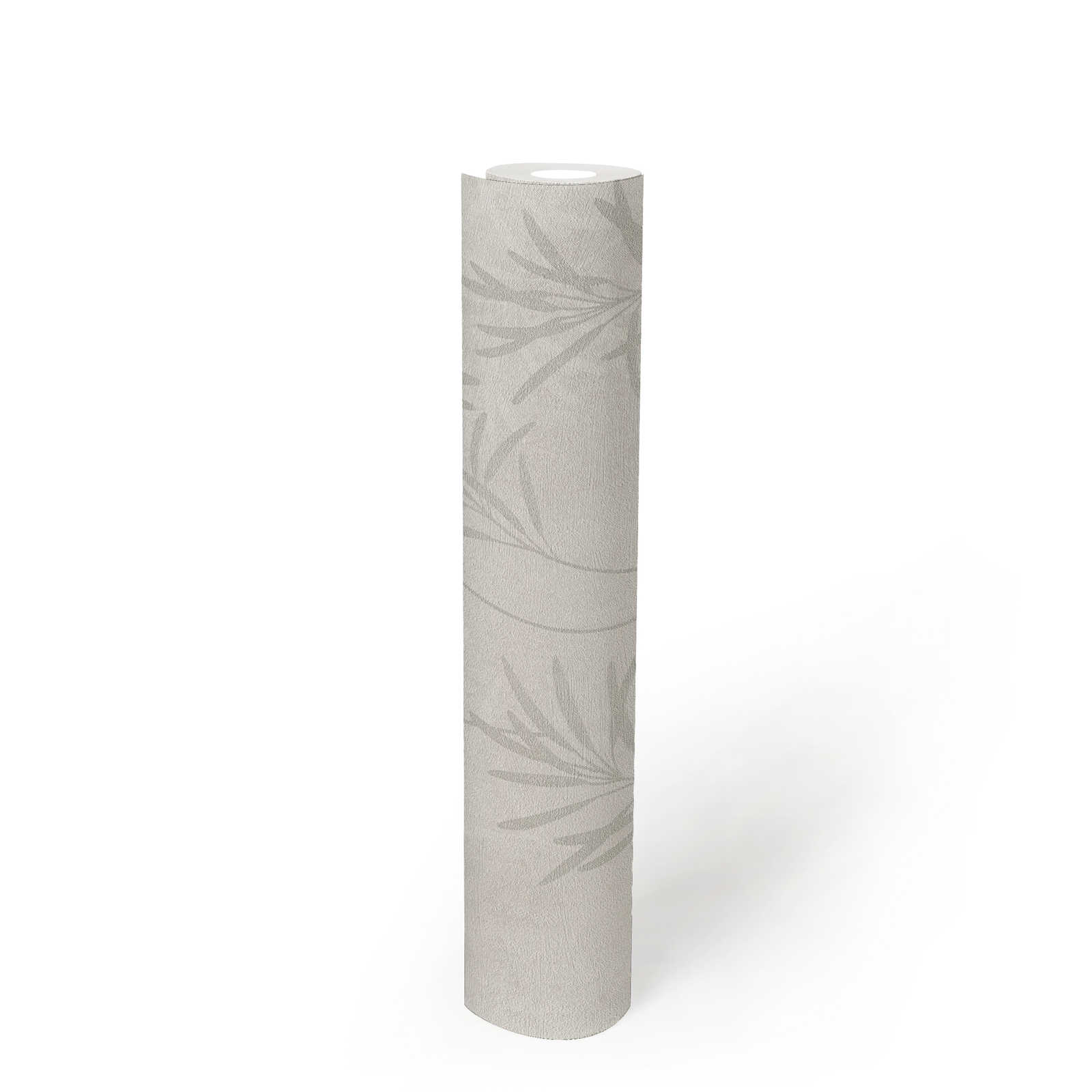             Papel pintado no tejido con motivos de hierba y estructura fina - blanco, gris, metálico
        