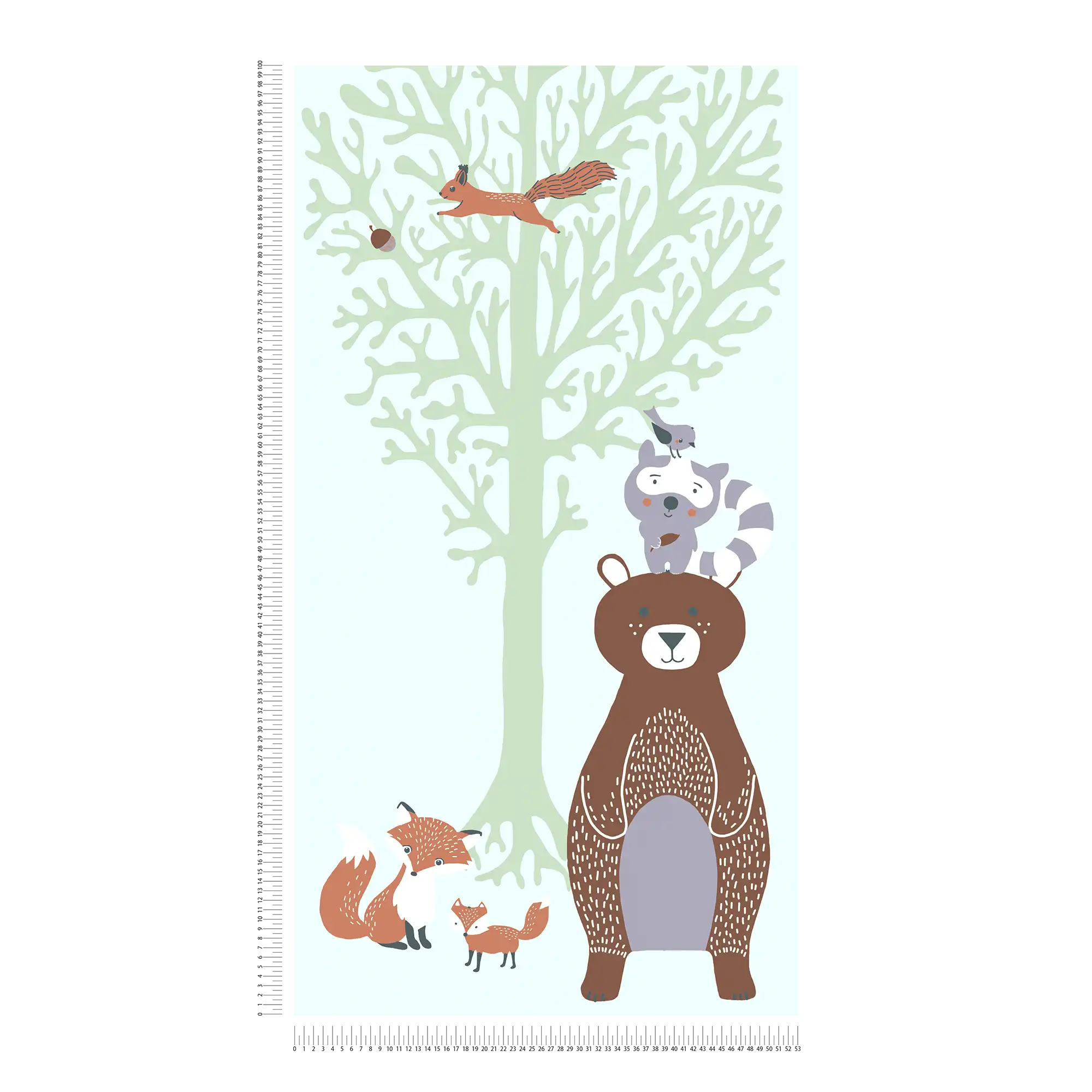             Nursery wallpaper boys forest animals - green, brown, grey
        