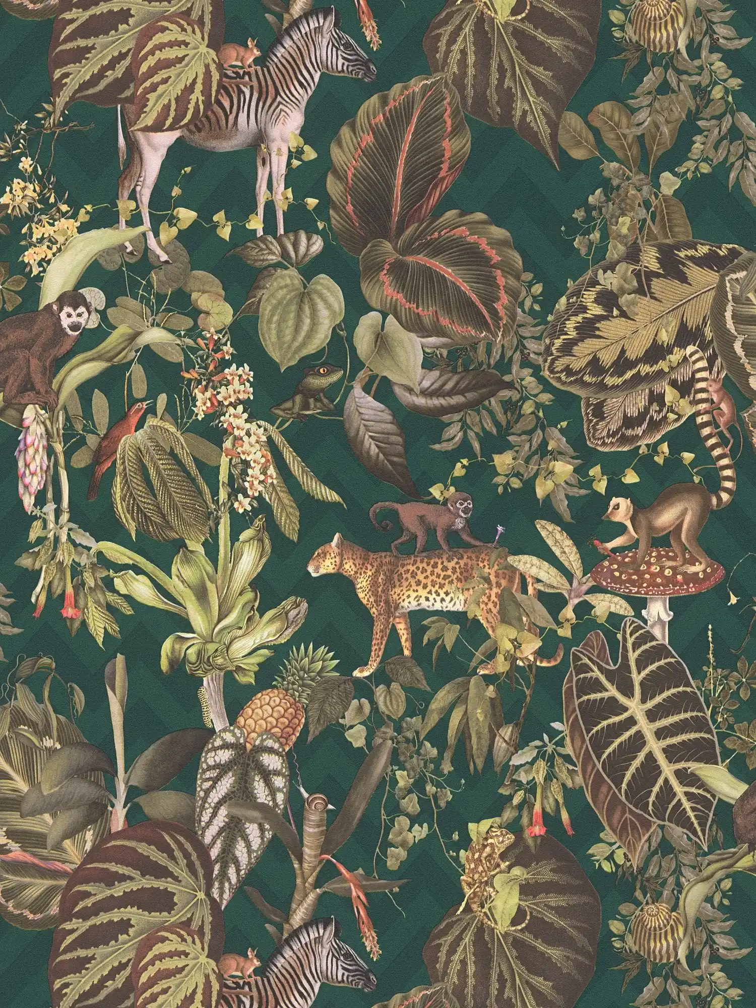 Papel pintado de diseño MICHALSKY hojas y animales de la selva - multicolor, verde
