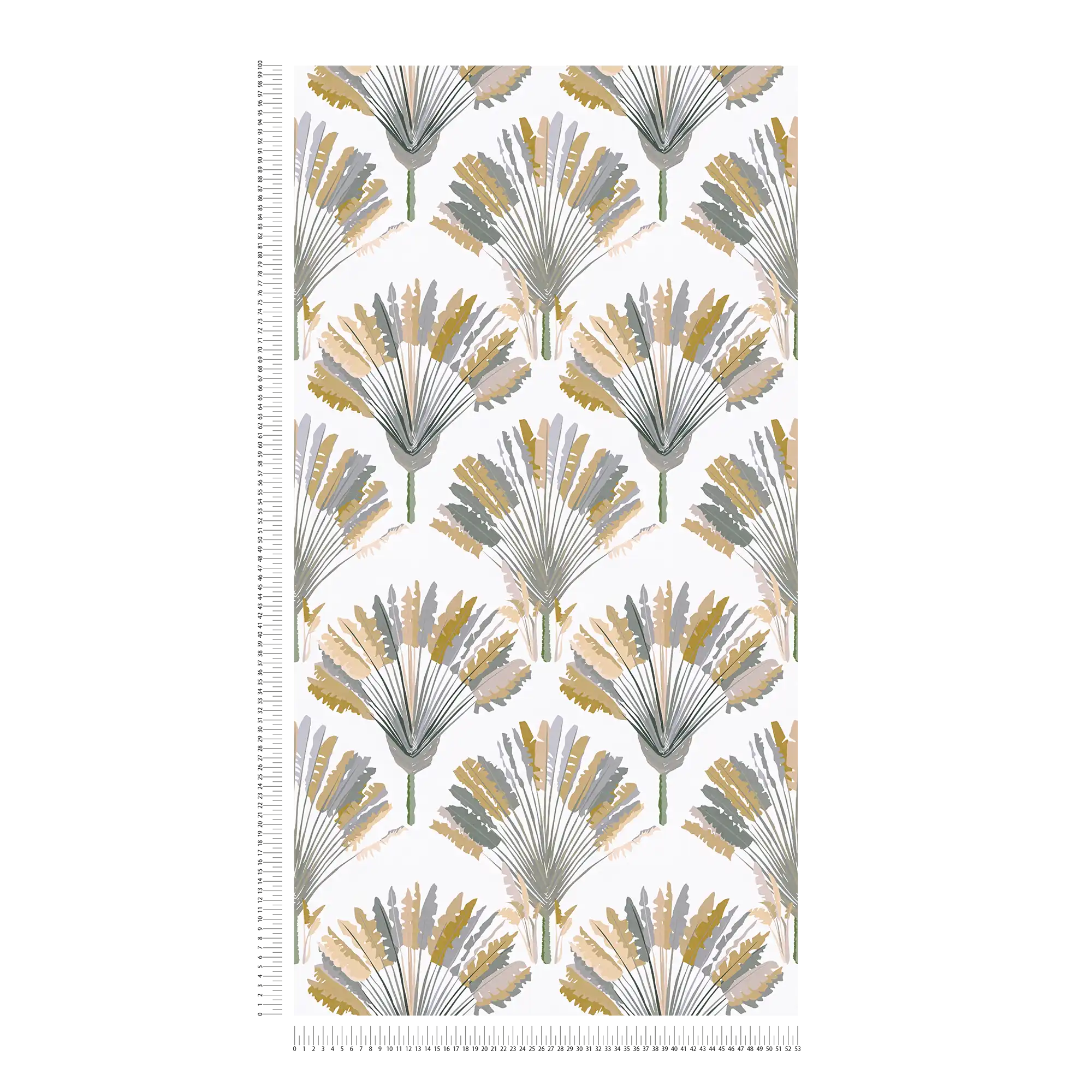             Palm trees wallpaper with pattern print in modern style - yellow, grey, white
        