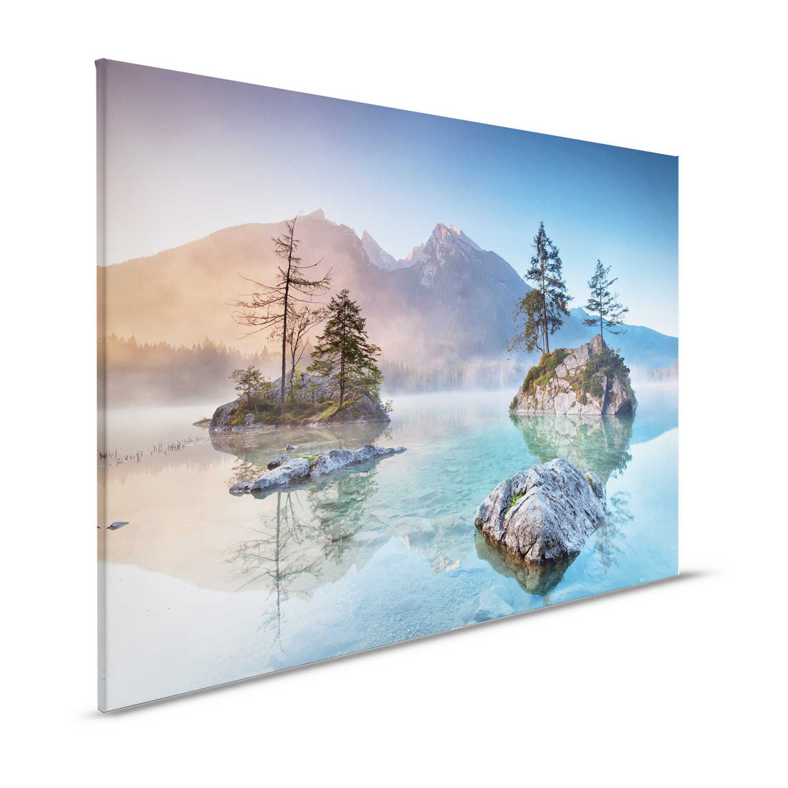 Helder bergmeer canvas schilderij met natuurlijk bergpanorama - 1.20 m x 0.80 m
