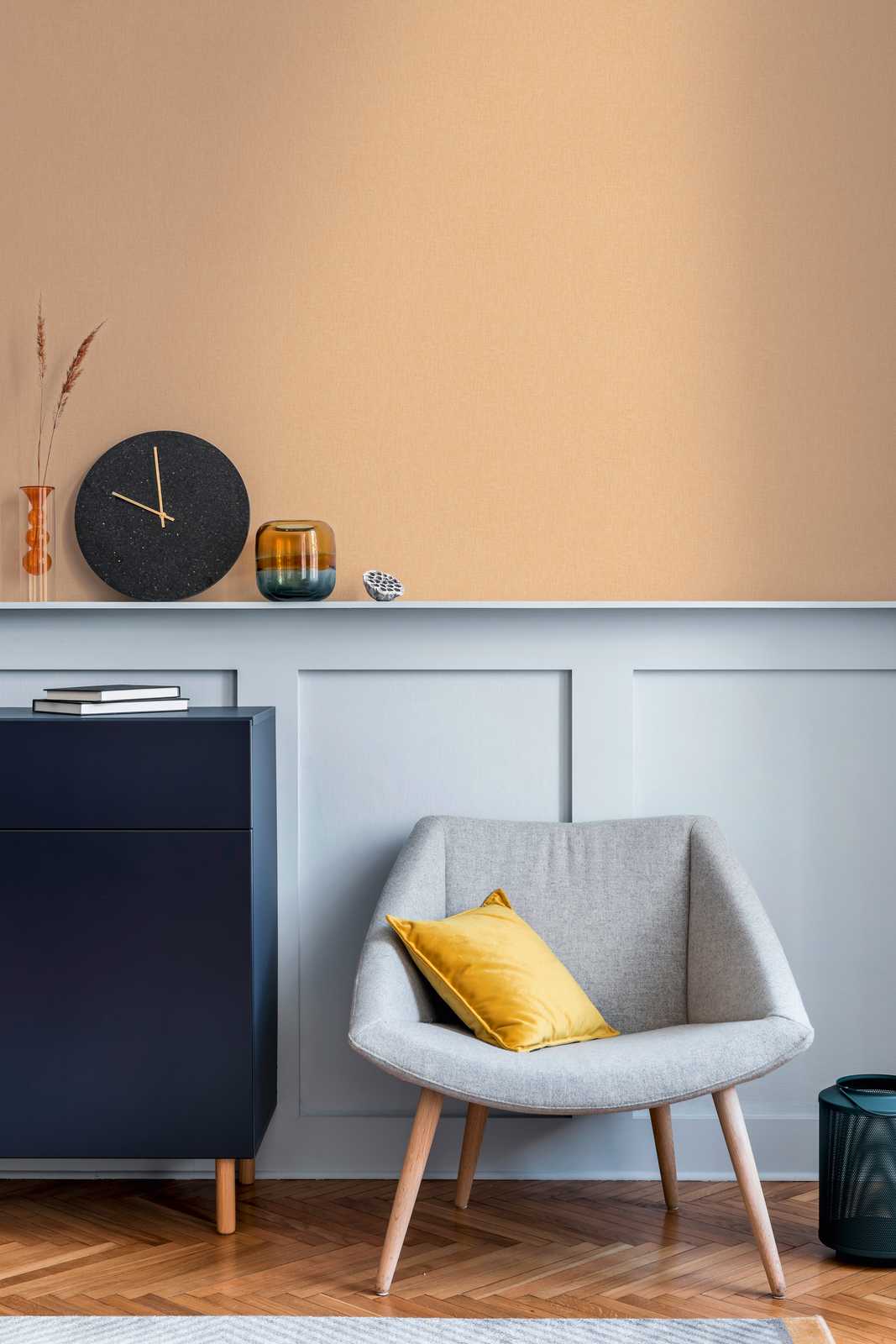             Papier peint pastel orange avec aspect lin & effet structuré - Orange
        