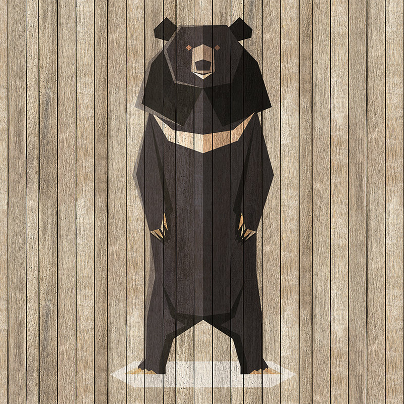 Born to Be Wild 1 - Board Wall Wallpaper with Bears - Wooden Panels Wide - Beige, Brown | Matt Smooth Non-woven
