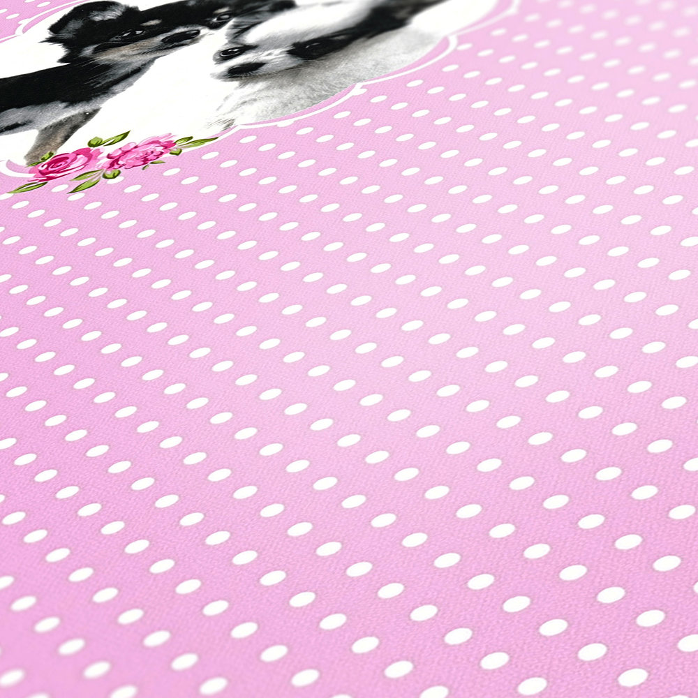             Pink dots wallpaper with dogs portraits - Pink
        