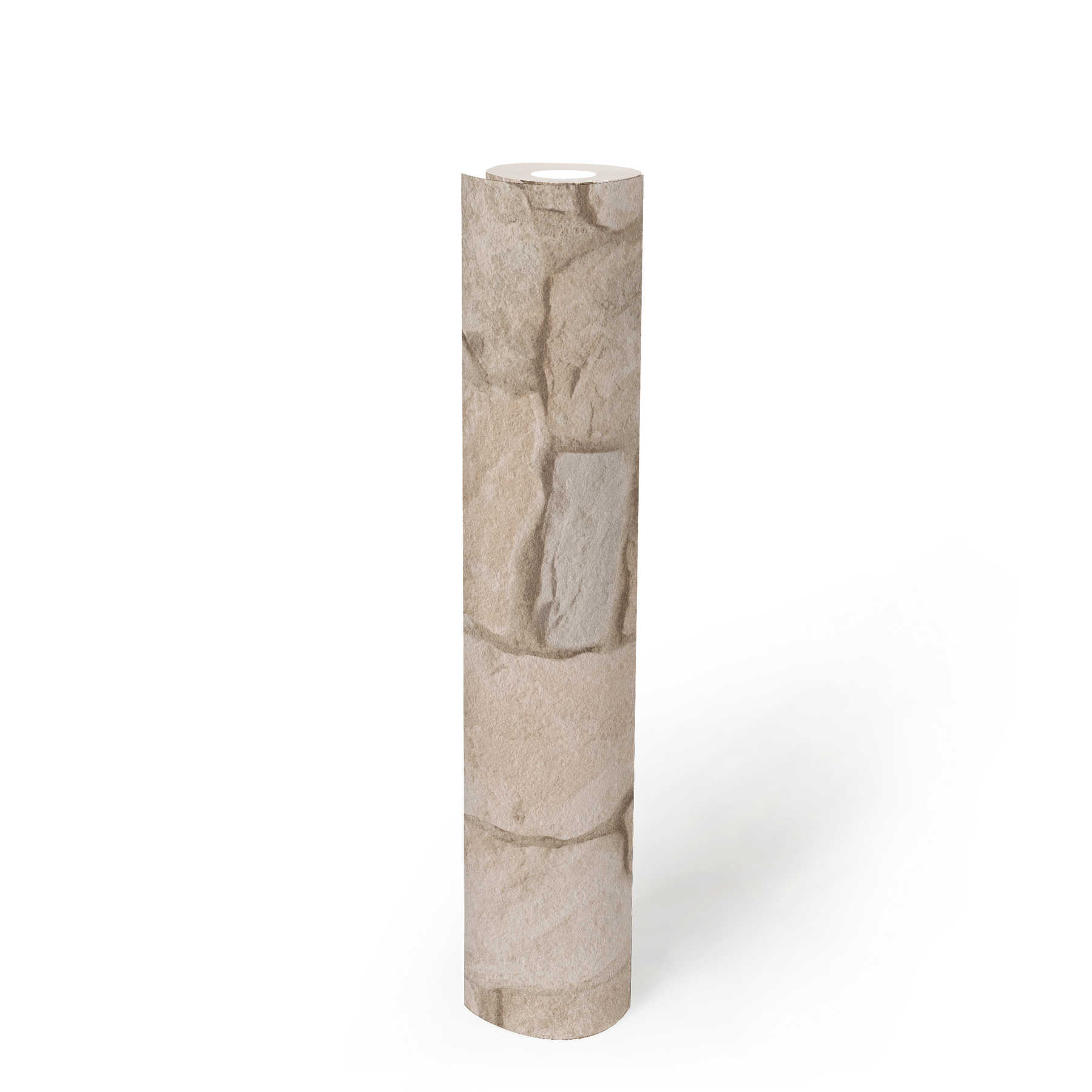             Carta da parati in pietra con effetto 3D e muratura in arenaria - Beige, Marrone
        