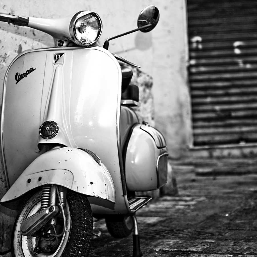 City mural Vespa scooter motif on mother of pearl smooth nonwoven
