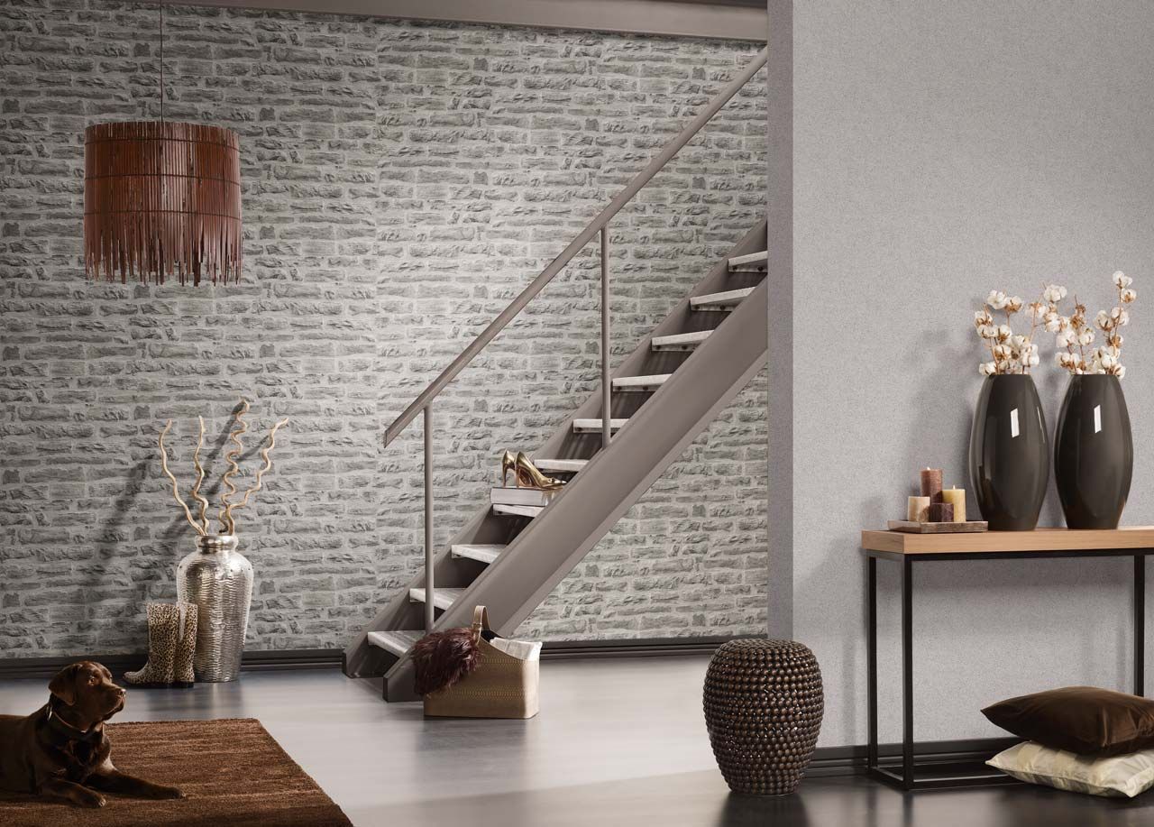 Stone Wallpaper Hallway Staircase-AS319442-AS328243