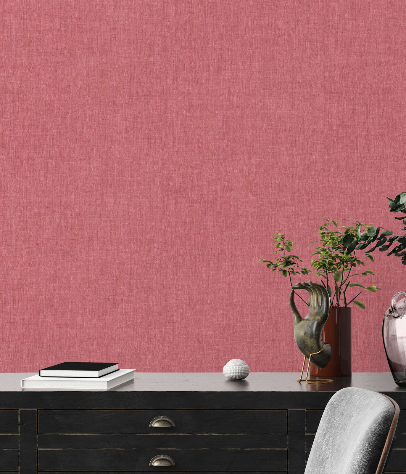             Non-woven wallpaper in one colour with textile look in matt finish - red
        