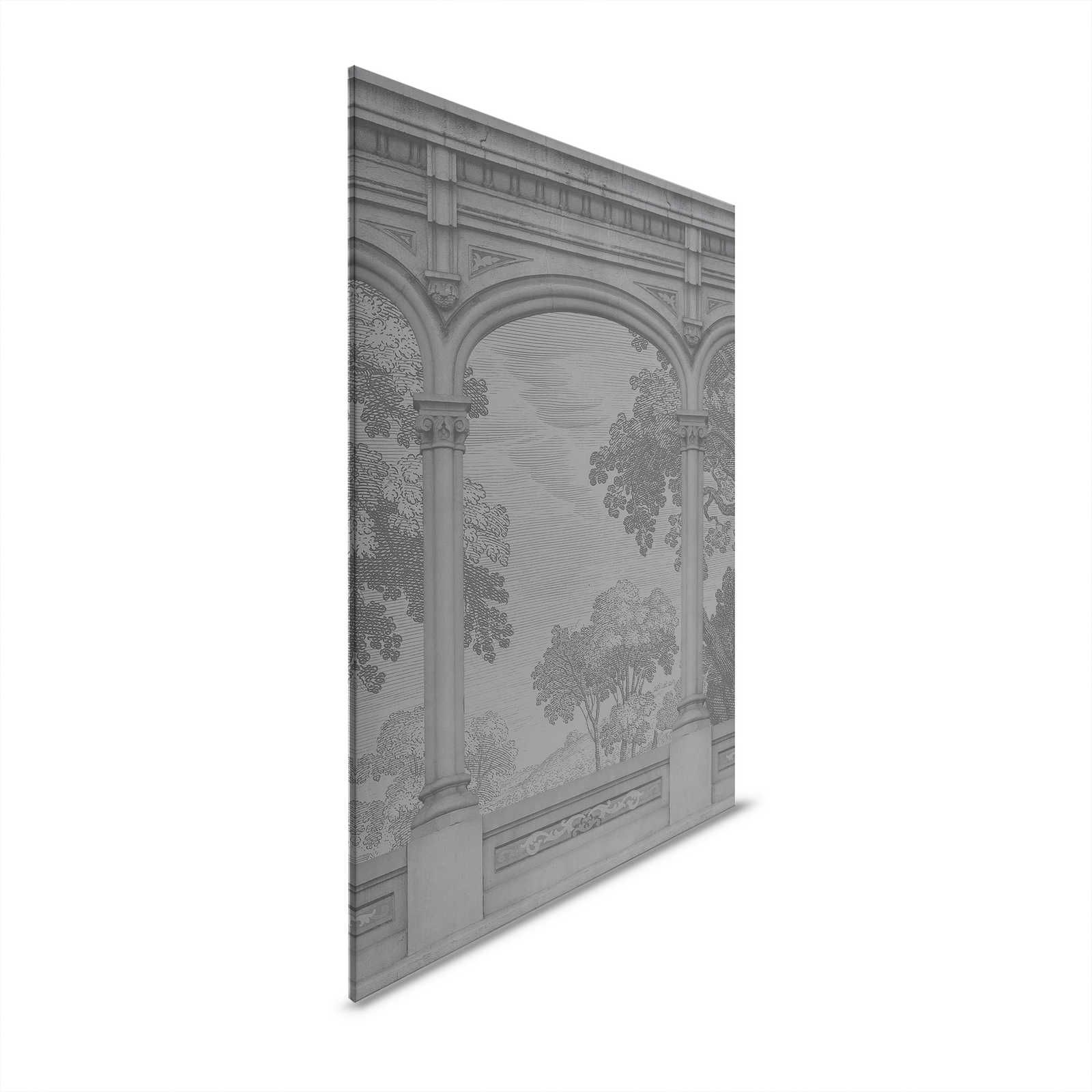 Roma 5 - Paesaggio grigio scuro dipinto su tela Architettura romantica - 1,20 m x 0,80 m
