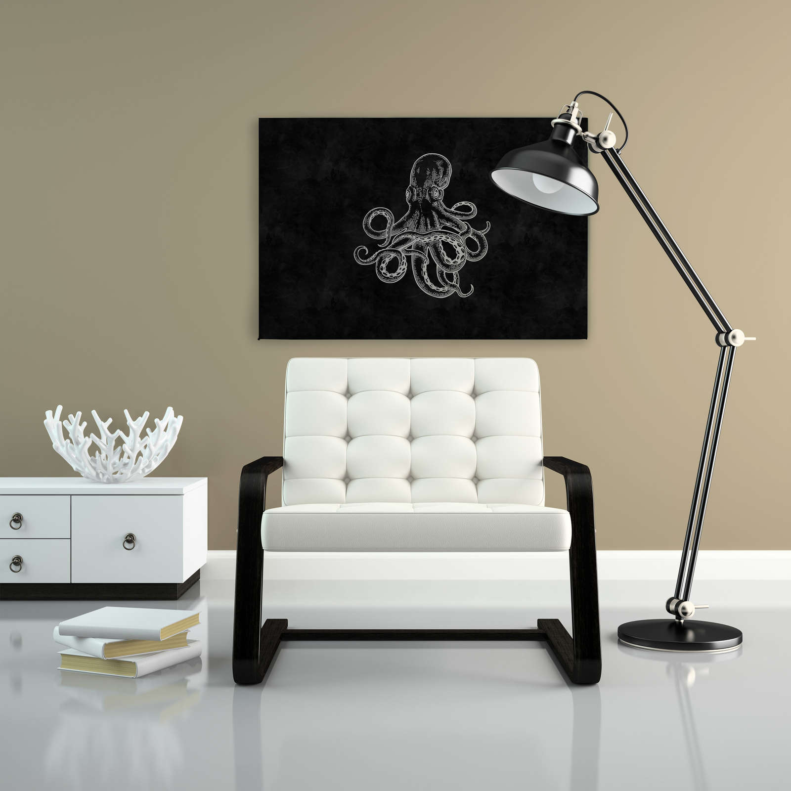             Toile noire et blanche Pieuvre & look tableau noir - 0,90 m x 0,60 m
        
