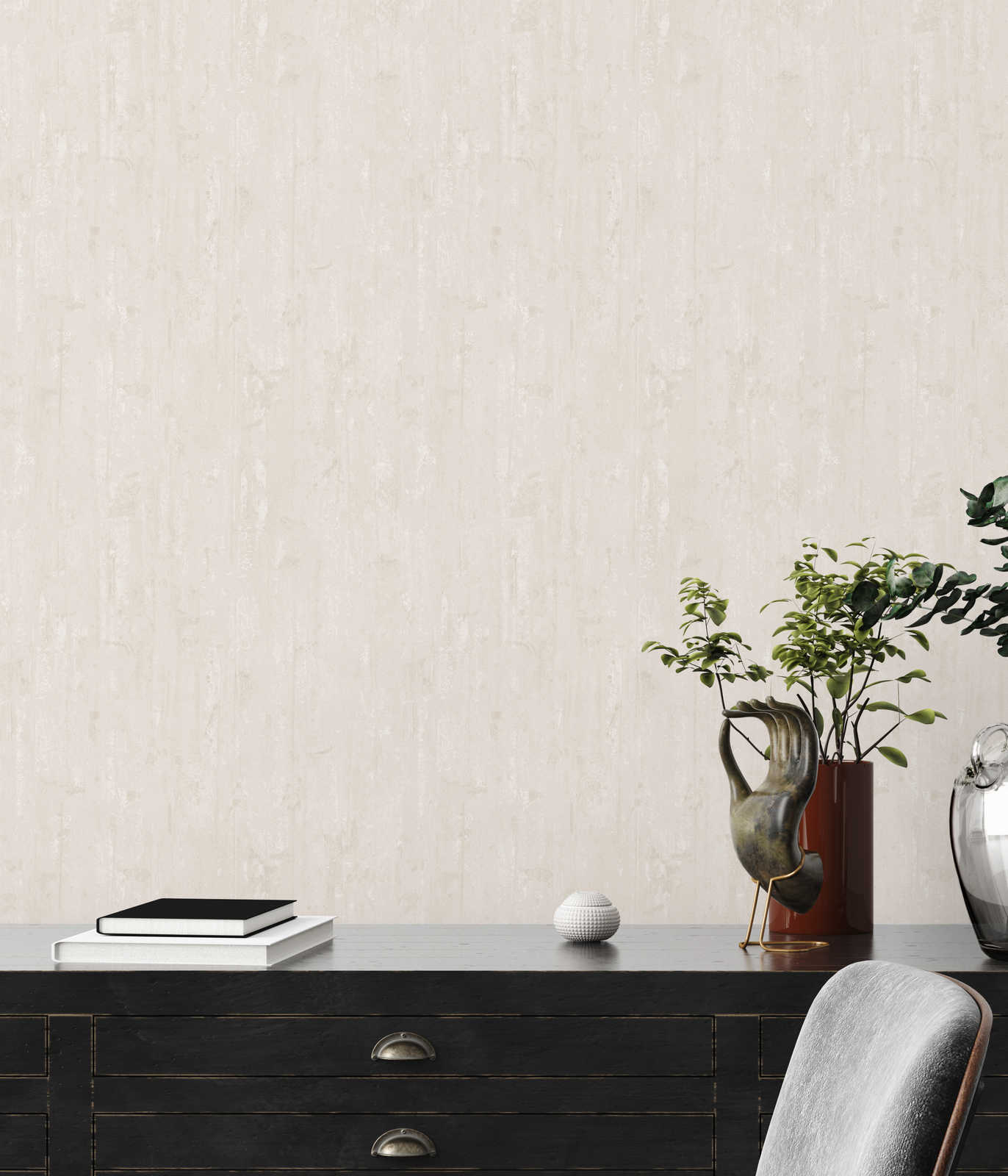             Non-woven wallpaper plain, wood texture faded - cream
        