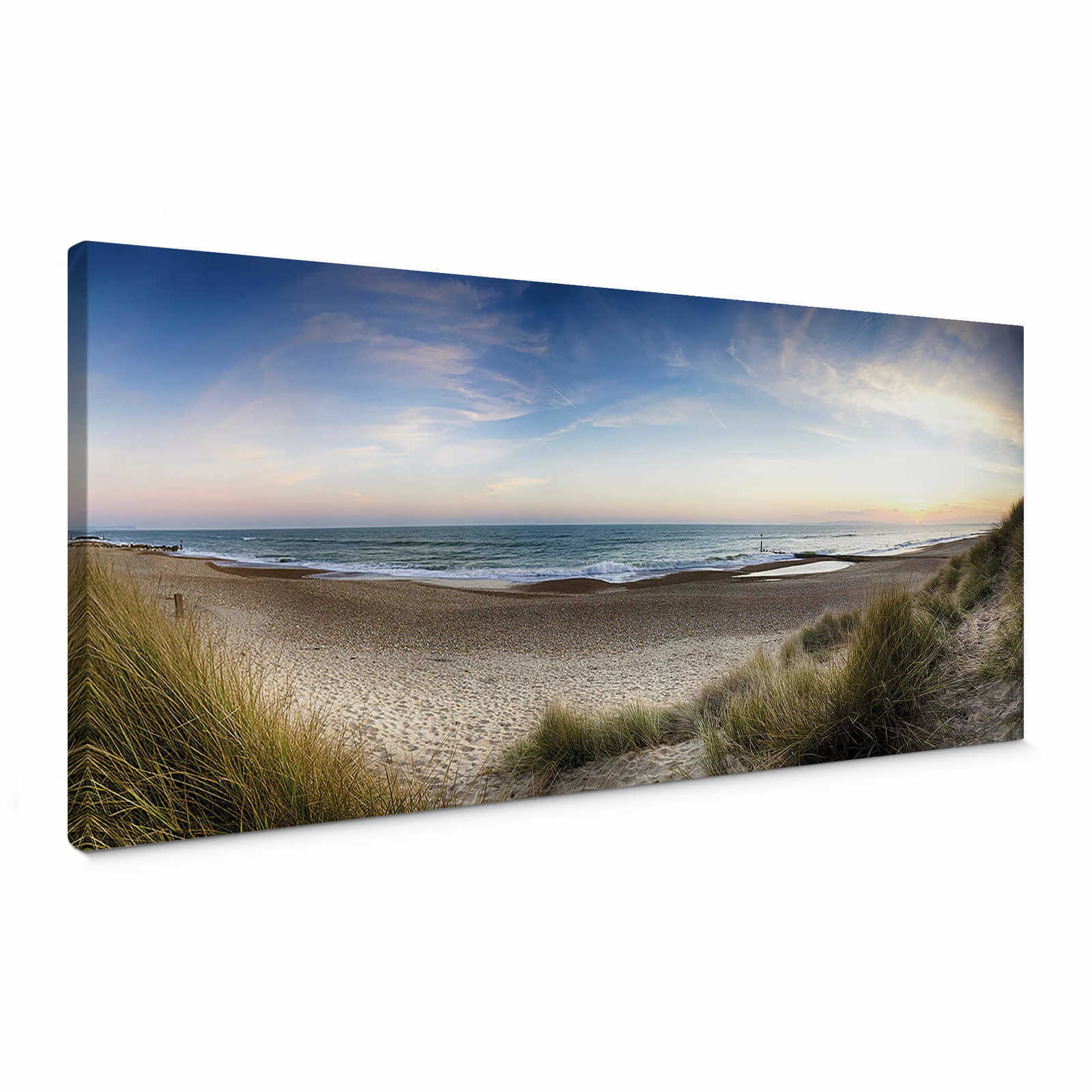 Beach panorama canvas print in blue and green
