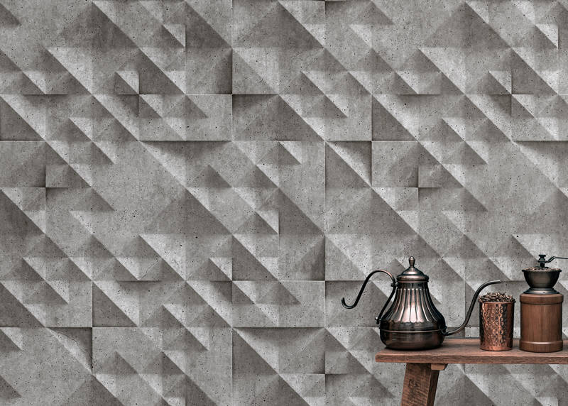             Concrete 2 - Papier peint panoramique 3D cool losanges en béton - gris, noir | intissé lisse nacré
        