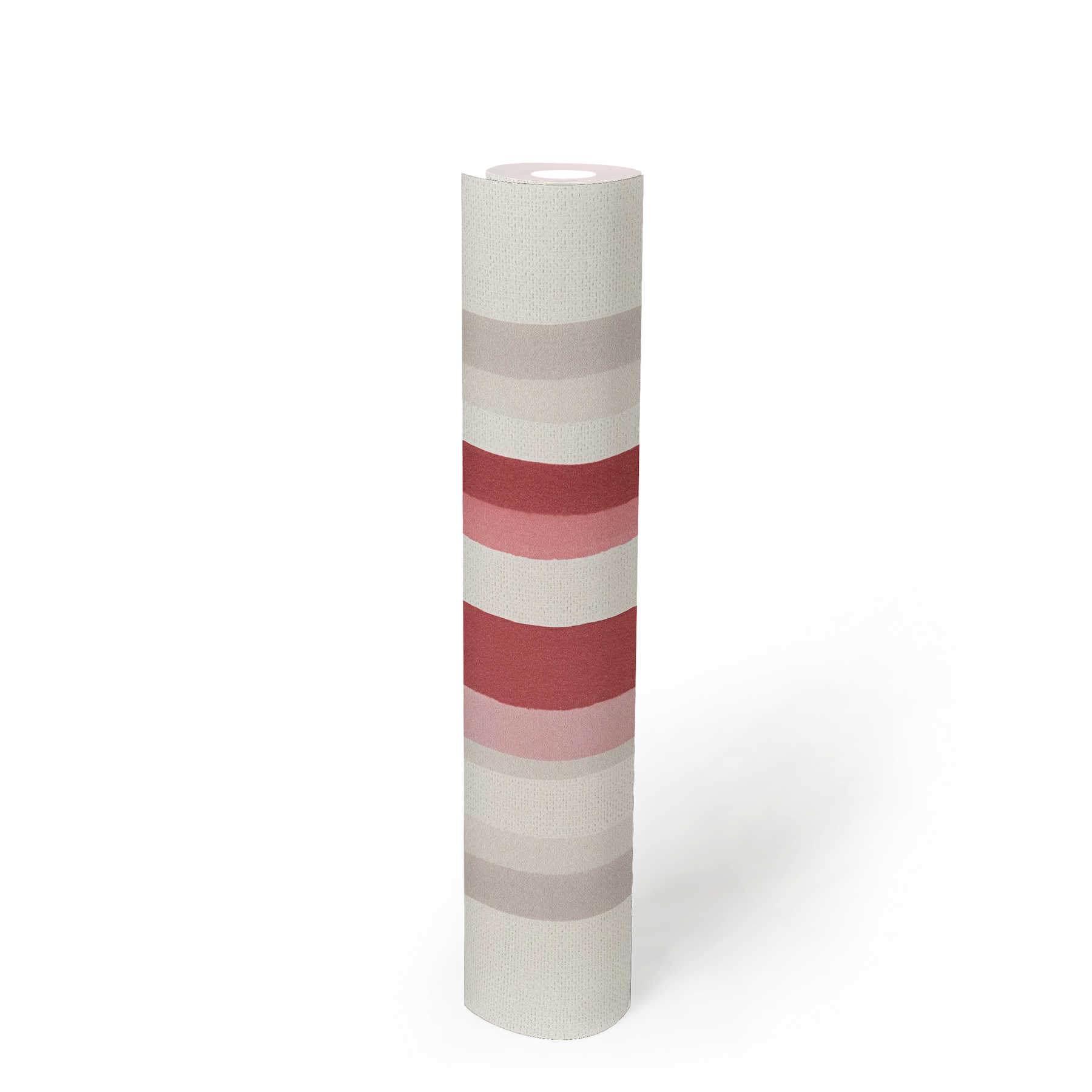             Non-woven wallpaper striped with colourful lines - beige, red
        