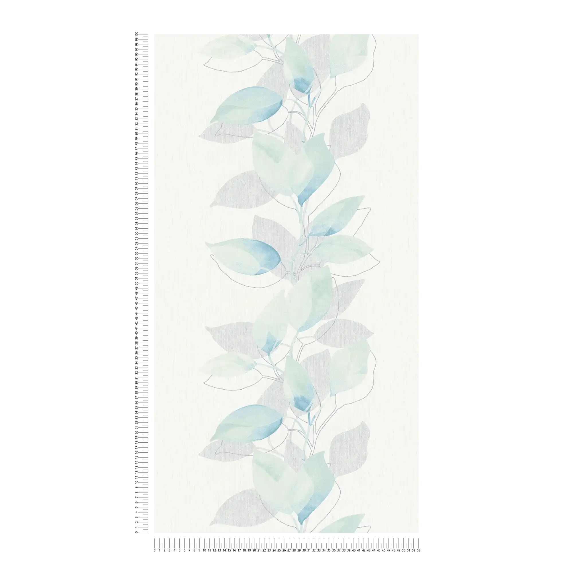             Carta da parati in tessuto non tessuto con foglie e motivi acquerellati - crema, blu
        