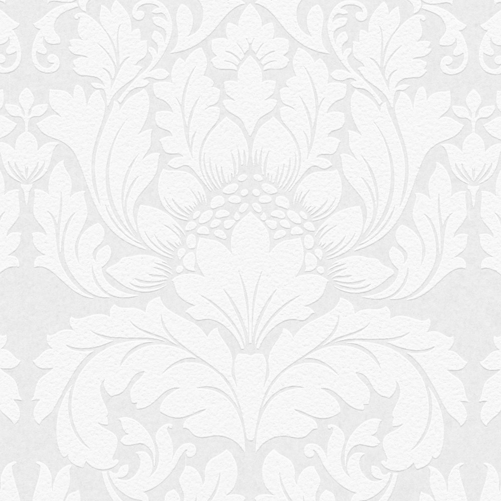             Paintable wallpaper with floral ornament design - white
        