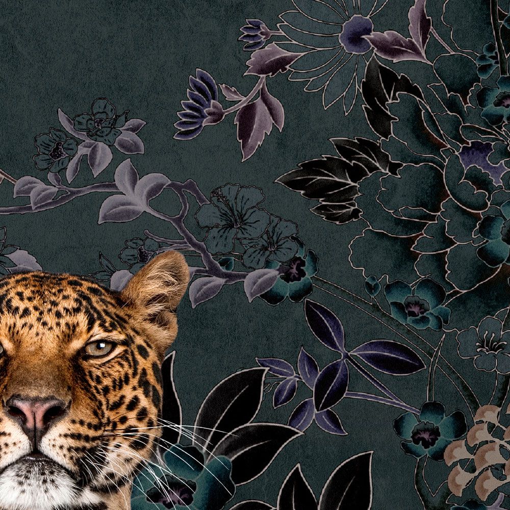             Photo wallpaper »rani« - Abstract jungle motif with leopard - Smooth, slightly shiny premium non-woven fabric
        
