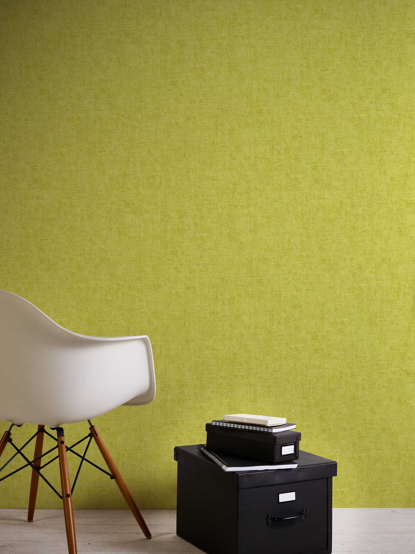             Melange wallpaper lime green with nature embossed pattern
        