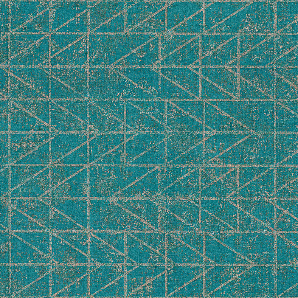             Papier peint ethnique turquoise à motif navajo et effet métallique - bleu, vert, or
        