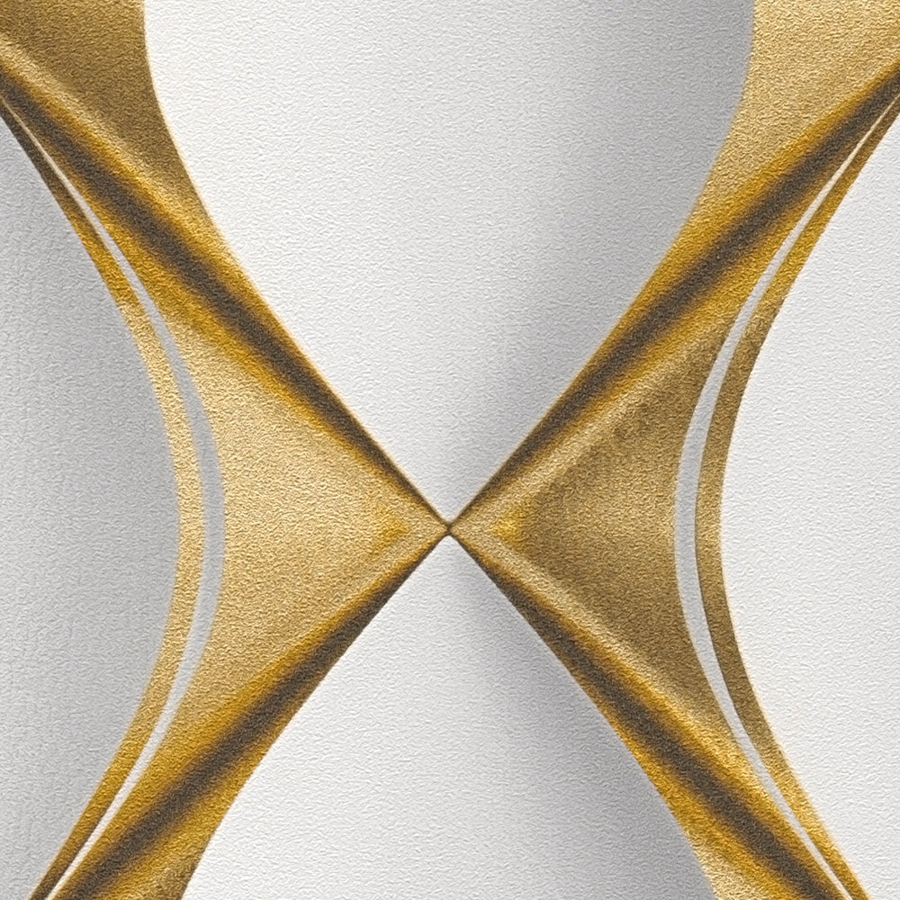             3D behang gouden retro patroon - wit, grijs, metallic
        