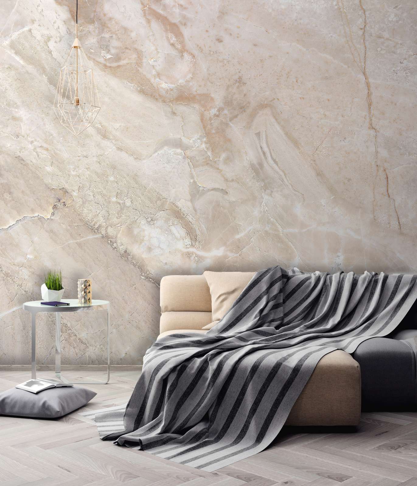             Marble-look Close-Up Wallpaper - Beige, White
        
