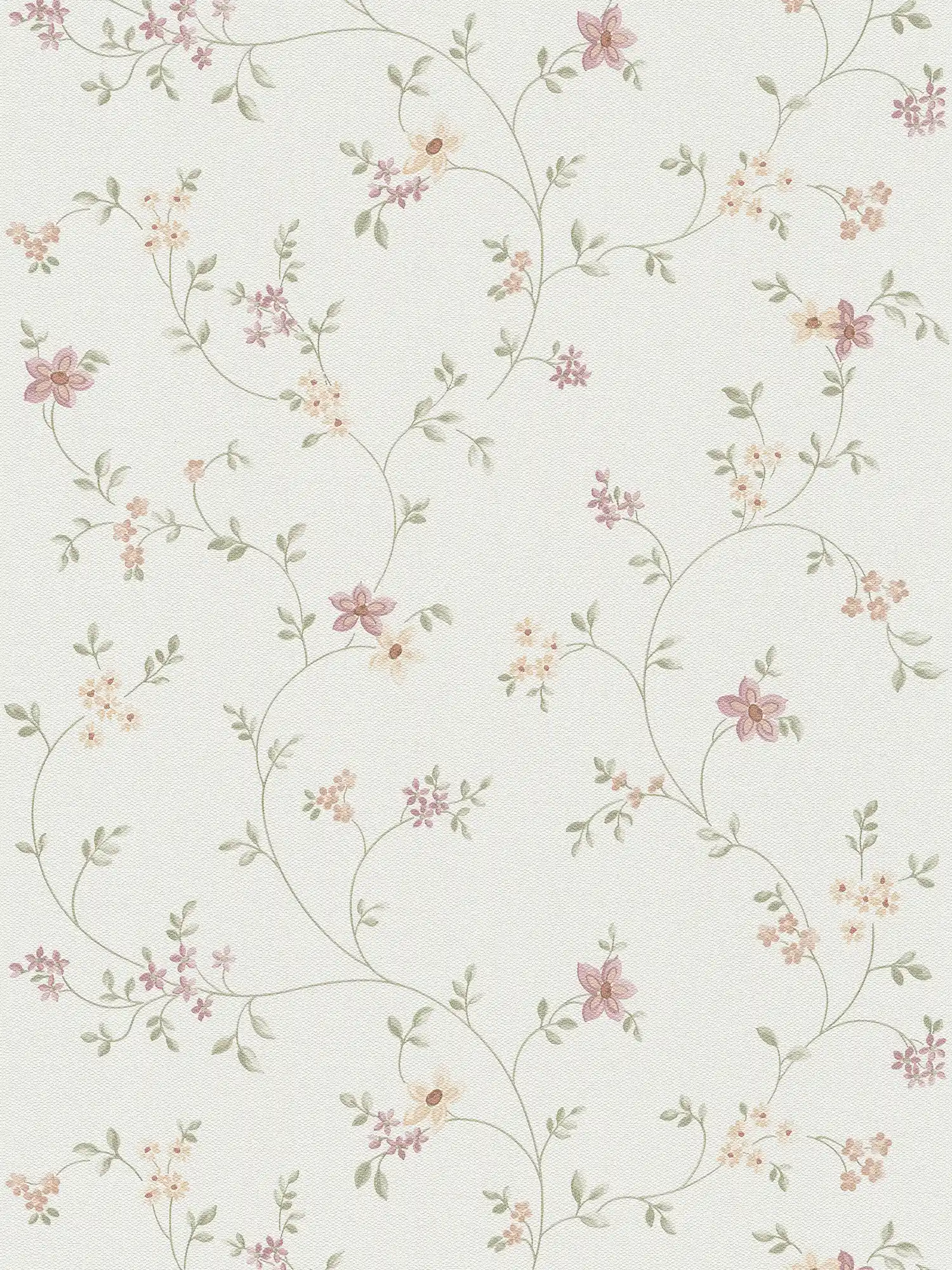 Wallpaper with flowers pattern in country style - colourful, green, white
