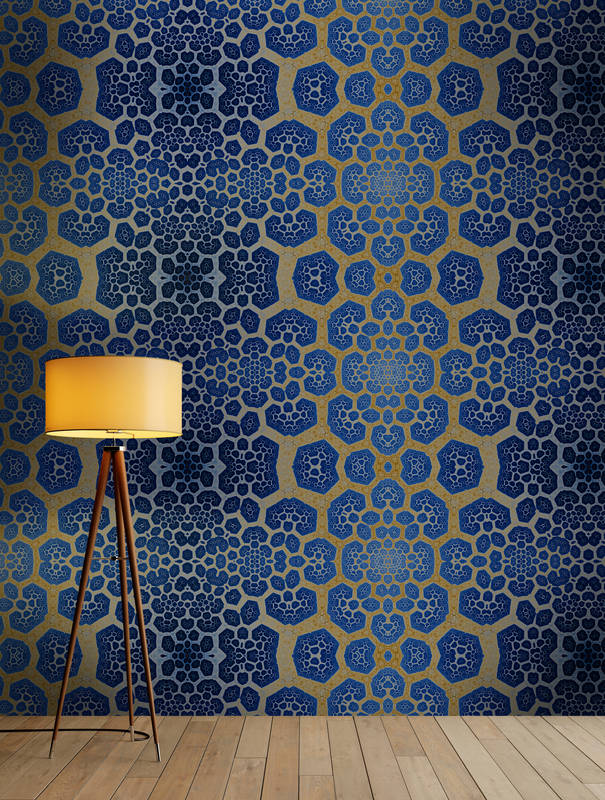             Muurschildering Geometrische Honingraten - Bruin, Blauw
        