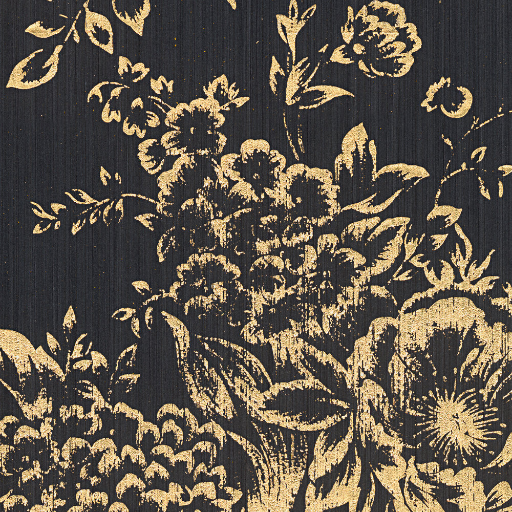             Papier peint structuré avec motif floral doré - or, noir
        