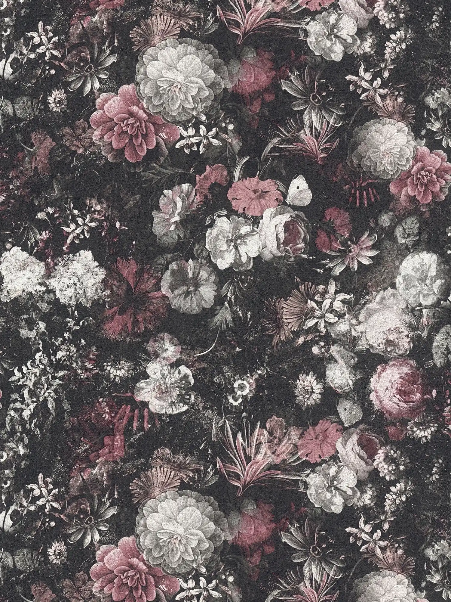         Papier peint fleuri Roses & fleurs style vintage - rouge, noir, blanc
    