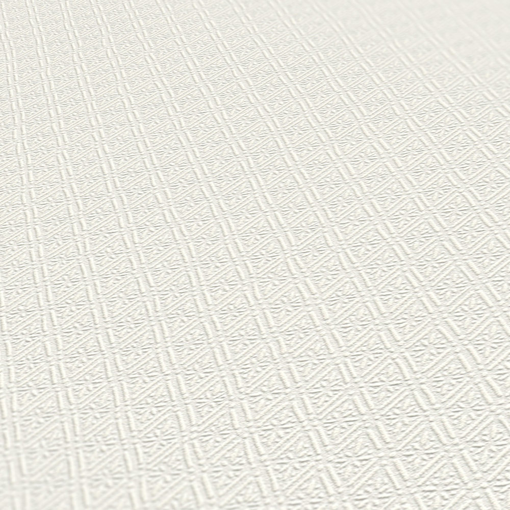             Eenheidsbehang met structuurpatroon in ruitmotief - crème, wit
        