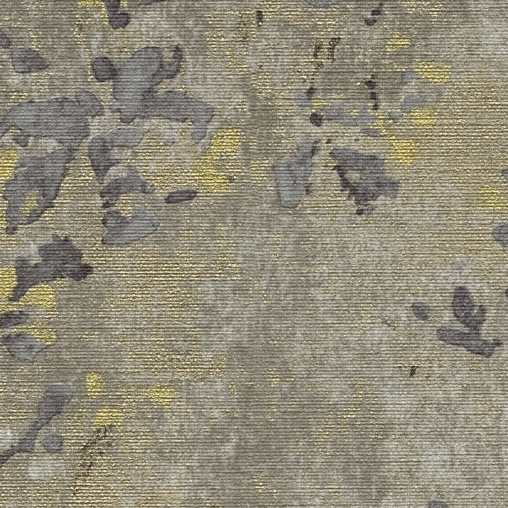             papier peint en papier intissé avec motifs floraux, aspect aquarelle - marron, gris, or
        