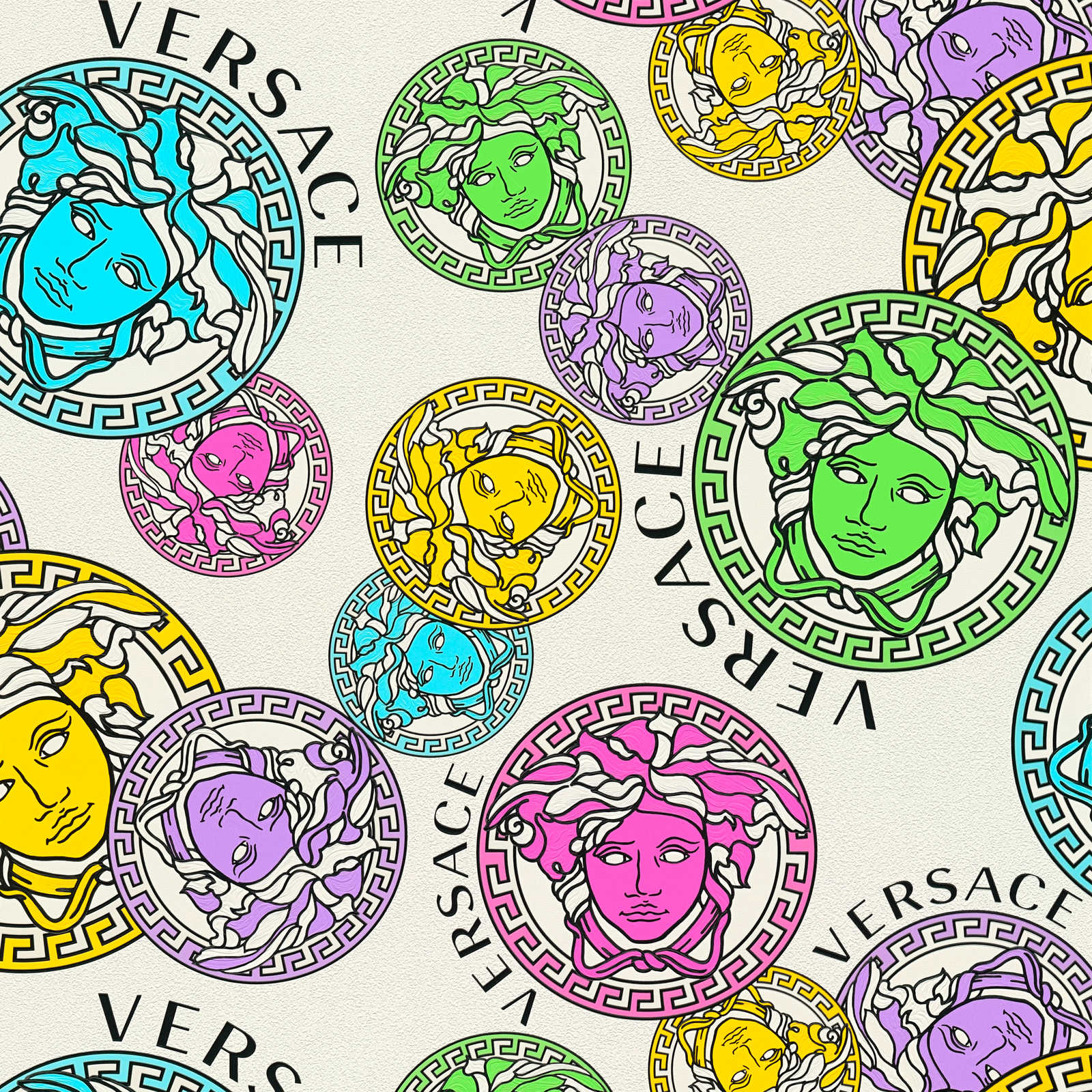         VERSACE wallpaper Medusa emblem motif - colourful, cream
    