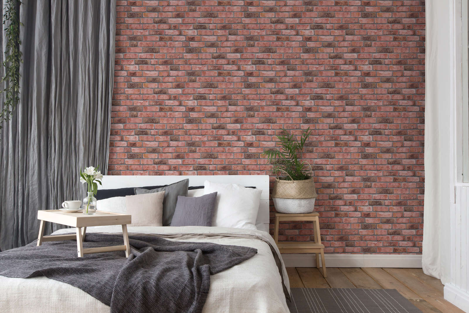             Stone optics wallpaper with wall optics - red, grey
        