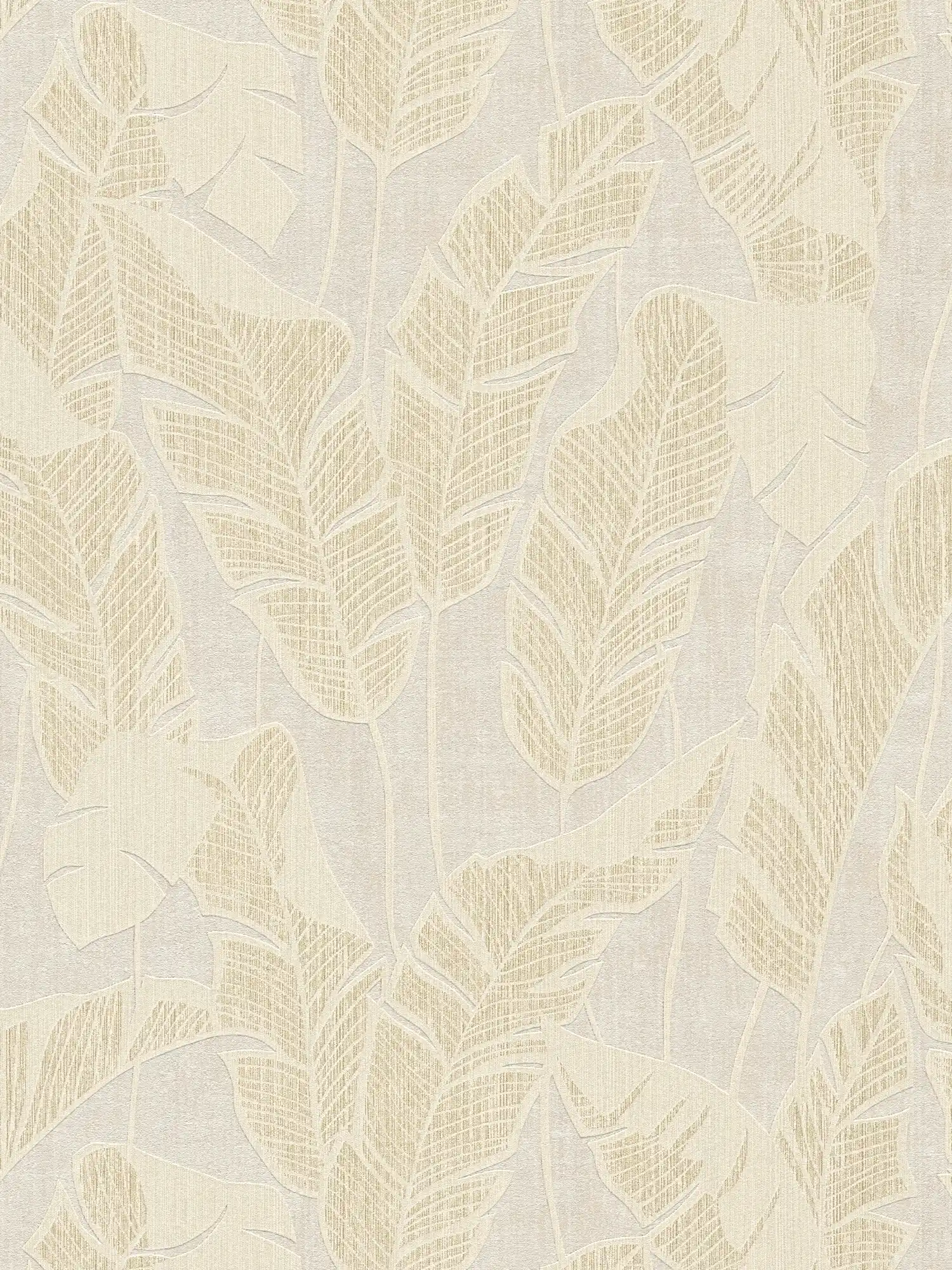 Wallpaper with jungle pattern in soft colours - white, beige, gold
